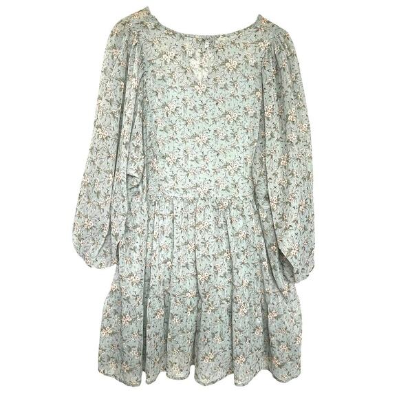 MOON RIVER Women’s Blue Floral Shimmer Boho Mini Dress large - Picture 5 of 5
